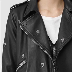 All saints palm tree black leather jacket
